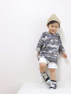 「コンバース ハイカット」｜「アイテム（ニットキャップ/ビーニー）」を使った、IORI☺︎さん（キッズ・90cm）の秋コーディネート