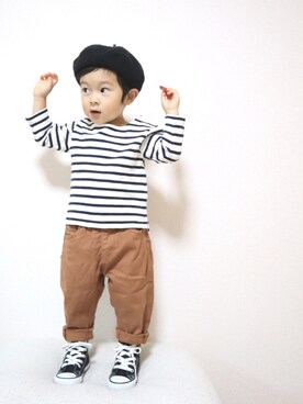 「コンバース ハイカット」｜「アイテム（ハンチング/ベレー帽）」を使った、IORI☺︎さん（キッズ・90cm）の秋コーディネート