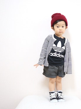 「コンバース ハイカット」｜「アイテム（ニットキャップ/ビーニー）」を使った、IORI☺︎さん（キッズ・90cm）の秋コーディネート