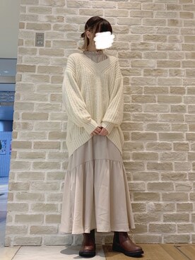 「earth music&ecology（アースミュージックアンドエコロジー）のローゲージニットチュニック　＊（ニット/セーター）」を使った、おみぃさん（レディース・157cm）の冬コーディネート