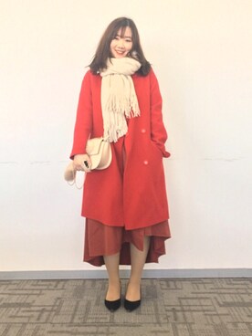 「red」｜「アイテム（ダッフルコート）」を使った、魏单纯さん（レディース・161cm）の冬コーディネート