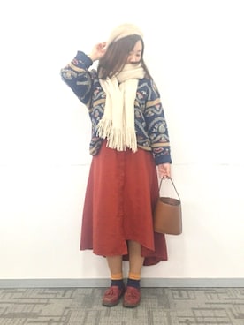 「flower」｜「アイテム（ハンチング/ベレー帽）」を使った、魏单纯さん（レディース・161cm）の冬コーディネート