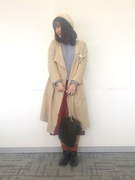 「passage mignon/flaneur（パサージュミニョンフラヌール）のアイテム（ハンチング/ベレー帽）」を使った、魏单纯さん（レディース・161cm）の冬コーディネート