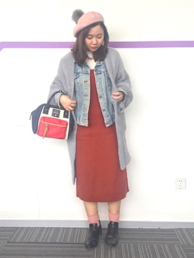 「MONKI（モンキ）のアイテム（帽子）」を使った、魏单纯さん（レディース・161cm）の冬コーディネート