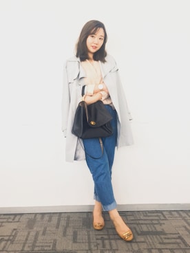 「MANGO（マンゴ）のアイテム（トレンチコート）」を使った、魏单纯さん（レディース・161cm）の春コーディネート