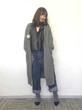 「oversize」｜「アイテム（サロペット/オーバーオール）」を使った、魏单纯さん（レディース・161cm）の冬コーディネート