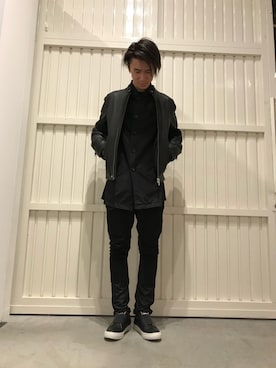 「デニムから始まったライフスタイルブランド」｜「アイテム（ライダースジャケット）」を使った、BANさん（メンズ・172cm）の春コーディネート