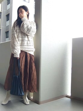 「プリーツバッグ」｜「アイテム（アクセサリー）」を使った、たま🥚ゆっこさん（レディース・165cm）の春コーディネート