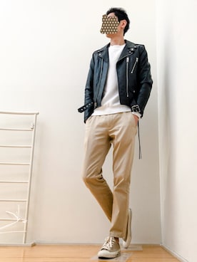 「SAINT LAURENT PARIS（サンローランパリ）のアイテム（ライダースジャケット）」を使った、ゆうさん（メンズ・183cm）の春コーディネート