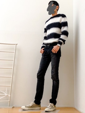 「SAINT LAURENT PARIS（サンローランパリ）のアイテム（ニット/セーター）」を使った、ゆうさん（メンズ・183cm）の秋コーディネート