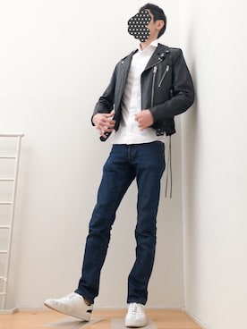 「SAINT LAURENT PARIS（サンローランパリ）のアイテム（ライダースジャケット）」を使った、ゆうさん（メンズ・183cm）の春コーディネート