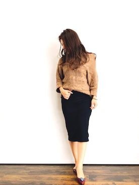 「アイテム（トップス、ブラウン系）」を使った、magaaさん（レディース・159cm）の秋コーディネート