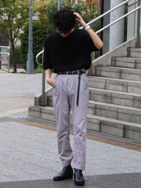 「sulvam」｜「アイテム（ブーツ）」を使った、むかいさん（メンズ・170cm）の夏コーディネート