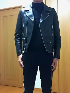 「SAINT LAURENT PARIS（サンローランパリ）のアイテム（Riders jacket、ブラック系）」を使った、rowrewさん（メンズ・178cm）の冬コーディネート