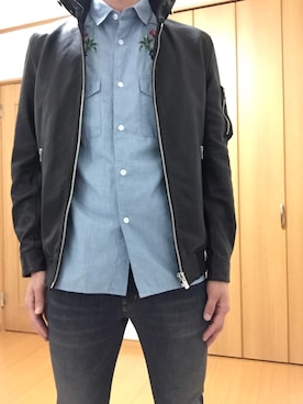 「サンローランパリ」｜「アイテム（ライダースジャケット）」を使った、rowrewさん（メンズ・178cm）の春コーディネート