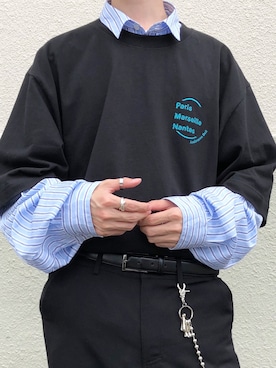 「ANDERSSON BELL（アンダースンベル）のアイテム（Tシャツ/カットソー）」を使った、アツシさん（メンズ・182cm）の夏コーディネート
