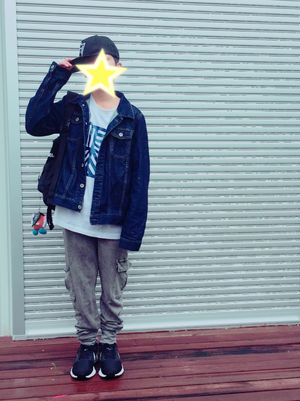 「Gジャン、カジュアルコーデ、UNIQLO、NIKE、キッズコーデ、中学生、ZARA、ZARA KIDS、キャップ」｜「BACK NUMBERのアイテム（デニムジャケット、ブルー系）」を使った、ico_nico_sanco3さん（キッズ・140cm）の春コーディネートの1枚目の写真