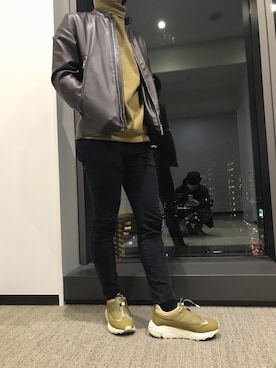 「BEAMS（ビームス）のアイテム（ライダースジャケット）」を使った、usankusaoさん（メンズ・174cm）の冬コーディネート