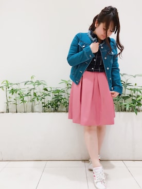 「BSTR」｜「アイテム（デニムジャケット）」を使った、ふみこさん（レディース・152cm）の冬コーディネート