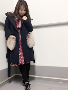 「ストライプワンピース」｜「アイテム（その他アウター）」を使った、ふみこさん（レディース・152cm）の冬コーディネート