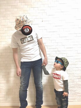 「CHUMS（チャムス）のアイテム（Tシャツ/カットソー）」を使った、sasa86さん（キッズ・100cm）の春コーディネート