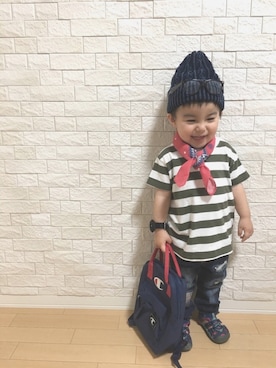 「マリン」｜「アイテム（ニットキャップ/ビーニー）」を使った、sasa86さん（キッズ・90cm）の春コーディネート