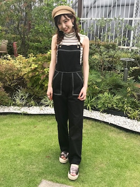 「Chico（チコ）のアイテム（サロペット/オーバーオール）」を使った、uraさん（レディース・158cm）の夏コーディネート