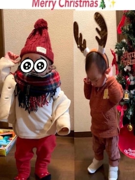 「クリスマスコーデ」｜「アイテム（ソックス/靴下）」を使った、lenlen23さん（キッズ・80cm）の冬コーディネート