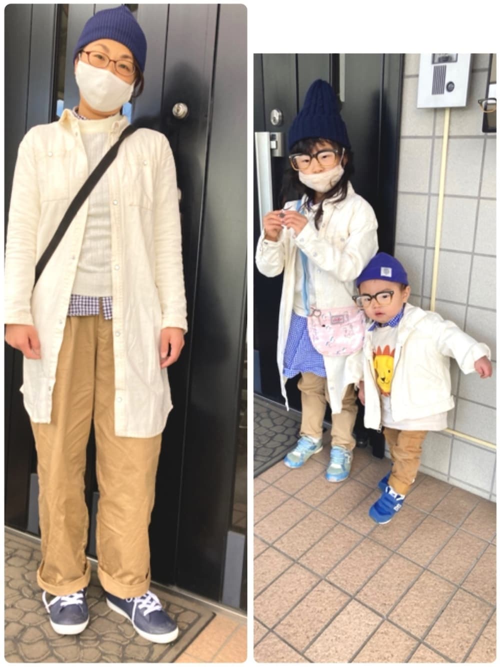 ホワイト系のワンピース、ホワイト系のワンピース、ホワイト系のデニムジャケットを着用したキッズの冬コーディネートの1枚目の写真