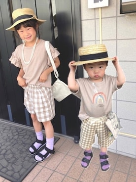 「pairmanon（ペアマノン）のアイテム（ルームウェア）」を使った、lenlen23さん（キッズ・80cm）の春コーディネート