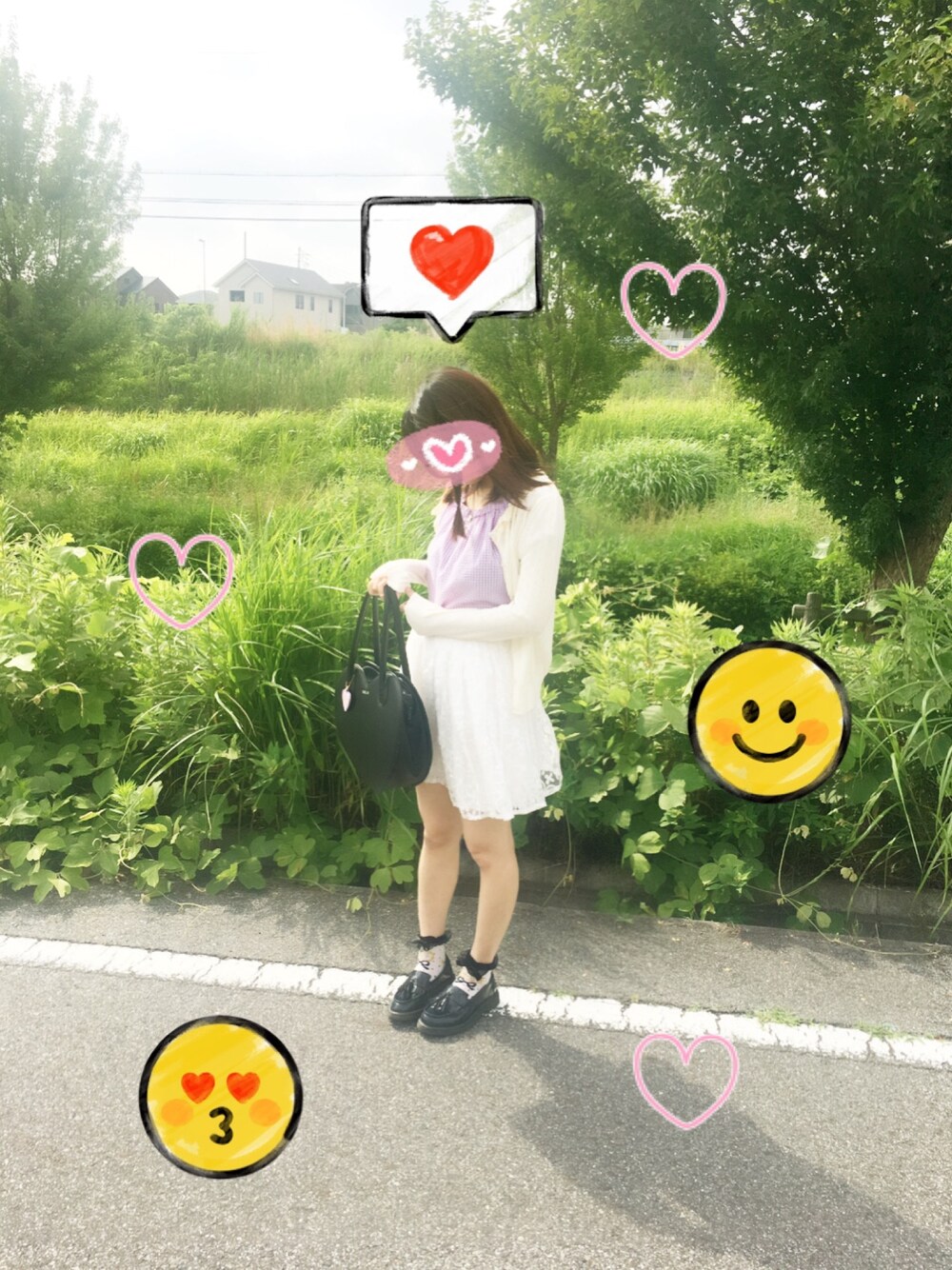 「OLIVE des OLIVEのカットギンガムプルオーバー（Tシャツ/カットソー、パープル系）」を使った、らいらいさん（レディース・160cm）の夏コーディネートの1枚目の写真