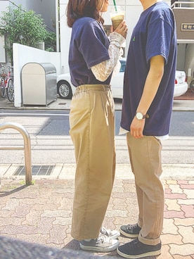 「シミラールック、カップル」｜「アイテム（スウェット）」を使った、いち太郎さん（メンズ・176cm）の春コーディネート