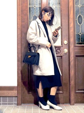 「オフホワイト」｜「アイテム（チェスターコート）」を使った、Aoiさん（レディース・159cm）の冬コーディネート