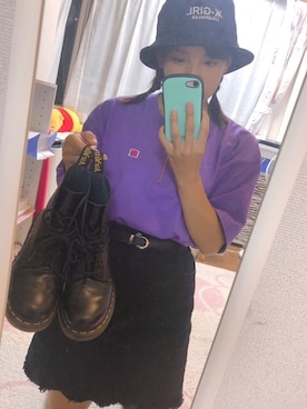 「パープル×黒」｜「アイテム（帽子）」を使った、saatoさん（レディース・154cm）の夏コーディネート