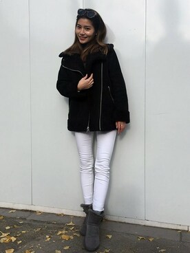 「GAP（ギャップ）のアイテム（ライダースジャケット）」を使った、ITKさん（レディース・158cm）の冬コーディネート