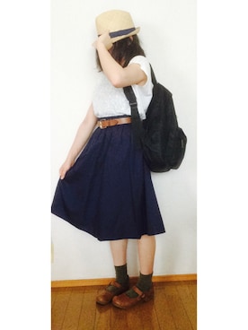「B.L.U.E（ビーエルユーイー）のアイテム（スカート）」を使った、nniさん（レディース・152cm）の夏コーディネート