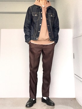 「無印良品（ムジルシリョウヒン）のアイテム（デニムジャケット）」を使った、Aさん（メンズ・175cm）の秋コーディネート