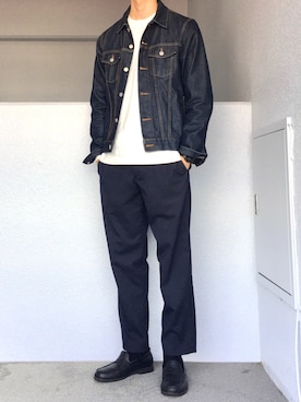 「無印良品（ムジルシリョウヒン）のアイテム（デニムジャケット）」を使った、Aさん（メンズ・175cm）の秋コーディネート