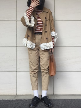 「LOWRYS FARM（ローリーズファーム）の８０ミコチノテーパードパンツ　744464 （チノパンツ）」を使った、kanaさん（レディース・161cm）の春コーディネート