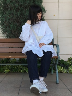 「ハイウエストストレートジーンズ」｜「アイテム（ワンピース/ドレス）」を使った、kanaさん（レディース・161cm）の春コーディネート