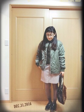 「くつした」｜「アイテム（ブルゾン）」を使った、Shigemi さん（レディース・151cm）の冬コーディネート