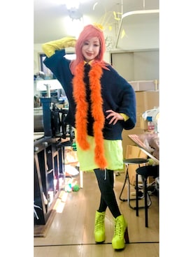 「アイテム（タイツ/ストッキング、ブルー系）」を使った、egacoさん（レディース・160cm）の春コーディネート