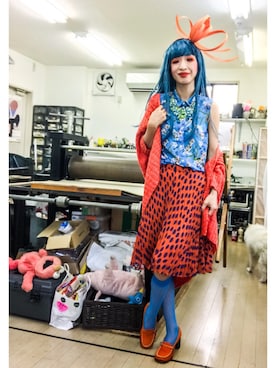 「アイテム（ローファー、オレンジ系）」を使った、egacoさん（レディース・160cm）の春コーディネート