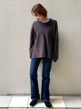 「niko and...（ニコアンド）のスムース編みセーラーカラープルオーバー（ニット/セーター）」を使った、sayaさん（レディース・161cm）の春コーディネート
