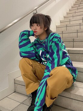 「155㎝コーデ」｜「アイテム（スウェット）」を使った、田中 優華さん（レディース・155cm）の冬コーディネート
