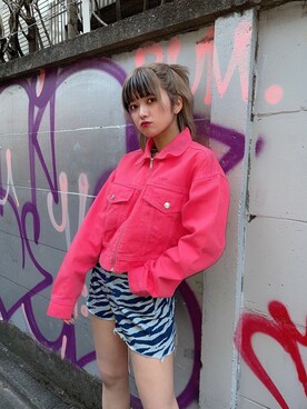 「新作」｜「アイテム（デニムジャケット）」を使った、田中 優華さん（レディース・155cm）の冬コーディネート