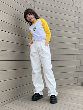 「X-girl（エックスガール）のX-girl × CHAMPION B/B TEE（Tシャツ/カットソー）」を使った、井村早良さん（レディース・156cm）の春コーディネート