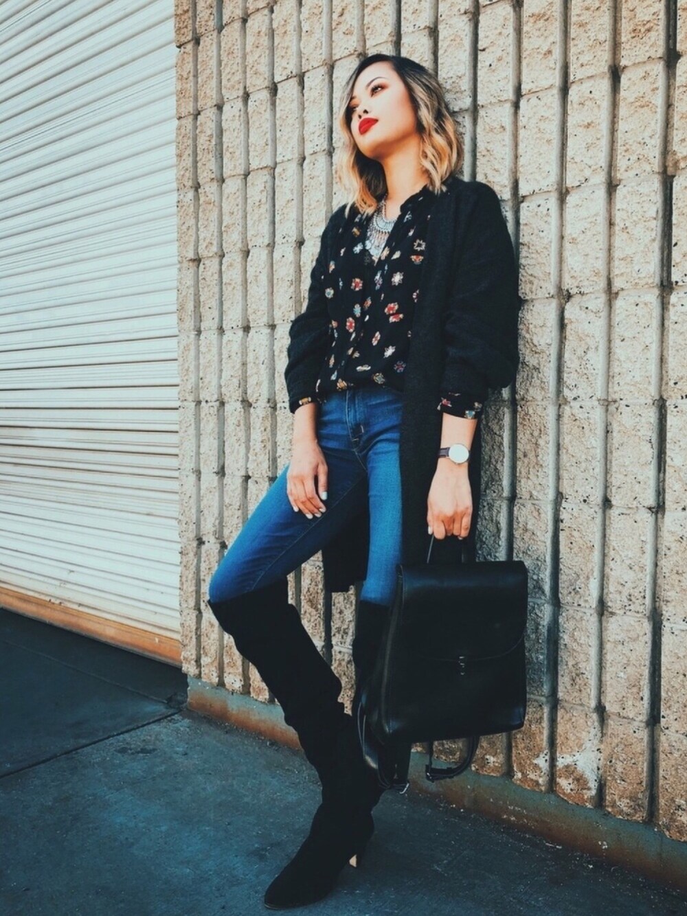 「fall、autumn、DARK、overthekneeboots、casual、classy、SANDIEGO、ZARA、chic、black」｜「Dolce Vitaのアイテム（ブーツ、ブラック系）」を使った、Elevated Notionさん（レディース・163cm）の秋コーディネートの1枚目の写真