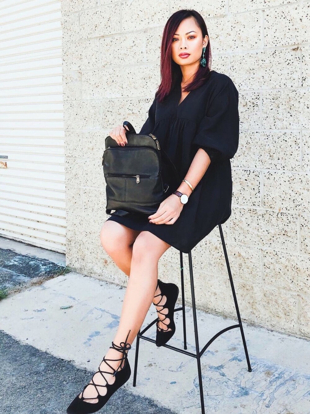 「streetwear、minimal、Casualwear、black、blackdress、ZARA、BASIC、WEAR、WEARBOOKエントリー、backpack」｜「ZARAのアイテム（ドレス、ブラック系）」を使った、Elevated Notionさん（レディース・165cm）の秋コーディネートの1枚目の写真