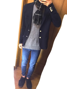 「UNIQLO（ユニクロ）のWOMEN ウルトラストレッチジーンズ（デニムパンツ）」を使った、ゆうきさん（メンズ・165cm）の冬コーディネート